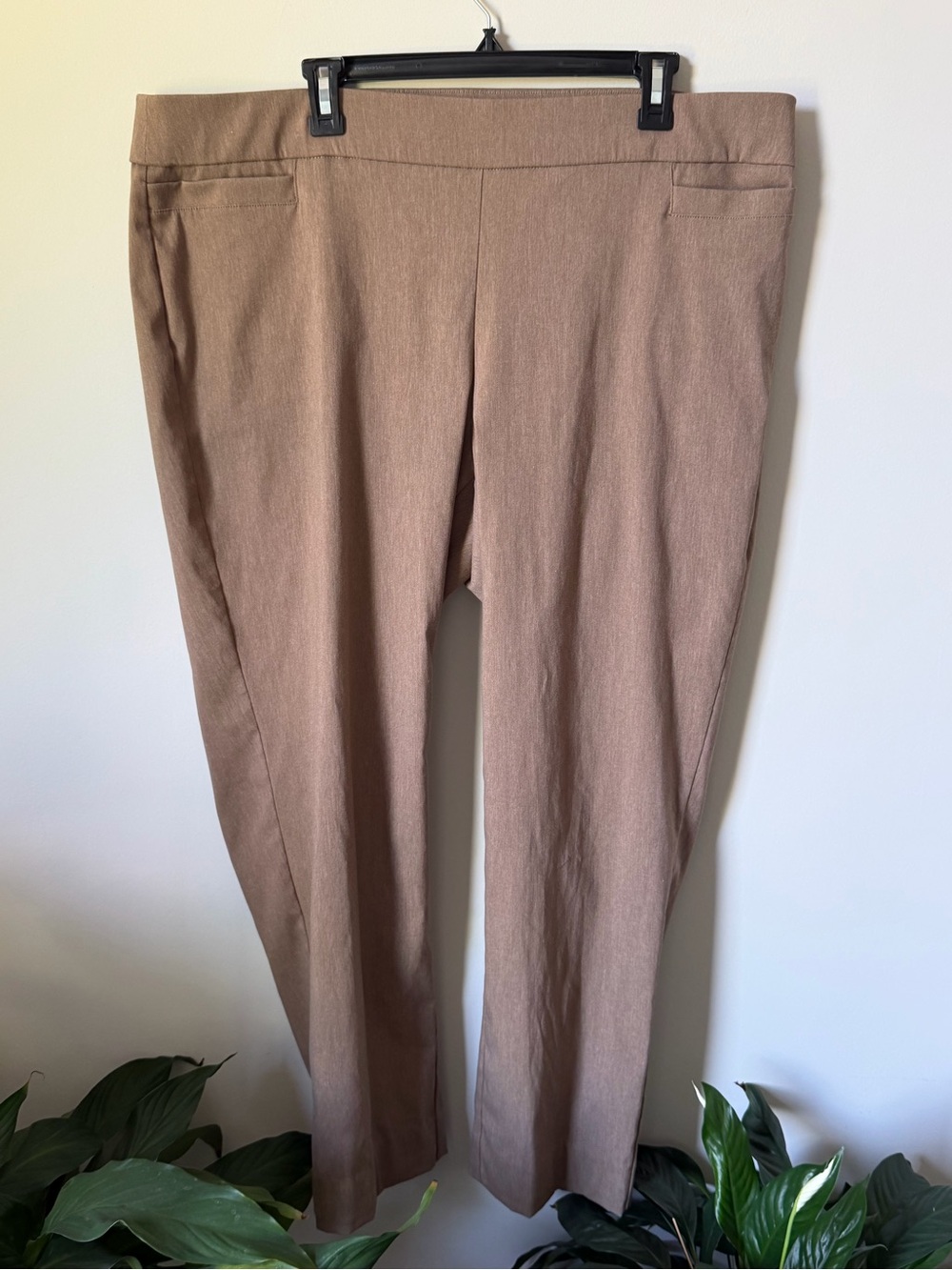 Kim Rogers Curvy Taupe Straight-Leg Dress Pants, 18W, Pull-on Style